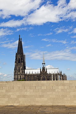 View of wall in front of Cathedral, Cologne, Germany