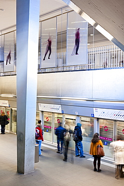 People at metro railway station in Lausanne, Canton of Vaud, Switzerland