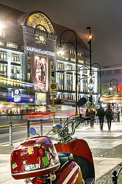 View of Kaufhaus des Westens and traffic at night, Wittenbergplatz, Berlin, Germany