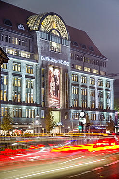 View of Kaufhaus des Westens and traffic at night, Wittenbergplatz, Berlin, Germany