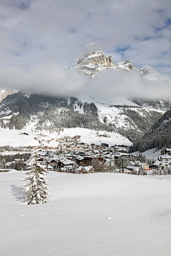 View of winter mountain at Dolomites, Corvara, South Tyrol, Italy