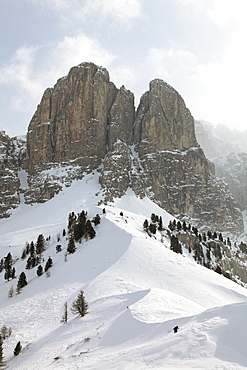 View of winter mountain at Dolomites, Corvara, South Tyrol, Italy