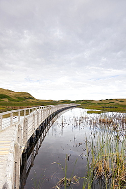 Sand dunes and wooden bridge in Greenwich,  Prince Edward Island National Park, Canada