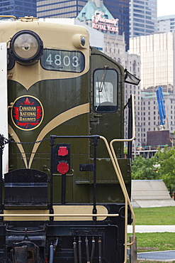 Disused locomotive in Canadian National Roundhouse Park, Toronto, Canada