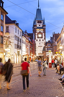 View of buildings and St. Martin's Gate of Freiburg, Germany