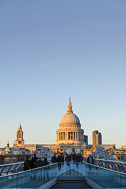 St. Paul's Cathedral and the London Millennium Footbridge, London, England, United Kingdom, Europe