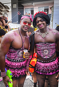 Young men dressed in costume for carnival, Salvador, Bahia, Brazil, South America