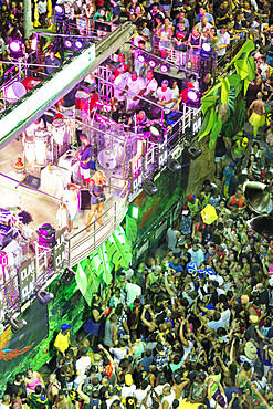 A crowd around a trio electric bloco during Salvador's carnival parade, Salvador, Bahia, Brazil, South America