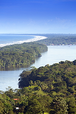 View of rainforest, beach and rivers in Tortuguero National Park, Limon, Costa Rica, Central America