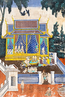 Detail from the Reamker murals (Khmer version of the Ramayana), Royal Palace, Phnom Penh, Cambodia, Southeast Asia