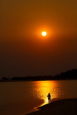 Sunset over the Tapajos river, Amazon, Alter do Chao, Para, Brazil, South America