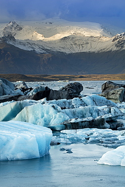 Icebergs in the Jokulsarlon glacial lake in Vatnajokull National Park in southeast Iceland, Polar Regions