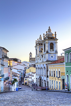 Pelourinho in city centre with Our Lady of the Roasary of Black People (Nossa Senhora do Rosario dos Pretos), UNESCO World Heritage Site, Salvador de Bahia, Bahia, Brazil, South America