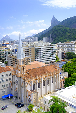 Church of the Immaculate Conception (Imaculada Conceicao) and the Christ on Corcovado mountain from Botafogo neighbourhood, Rio de Janeiro, Brazil, South America