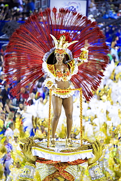 Dancers at the main Rio de Janeiro Carnival parade in the Sambadrome (Sambodromo) arena, Rio de Janeiro, Brazil, South America