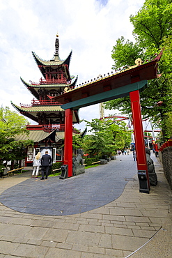 Pagoda in the famous amusement park of Tivoli Gardens, Copenhagen, Denmark, Europe