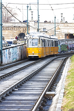 Yellow tram, Budapest, Hungary, Europe