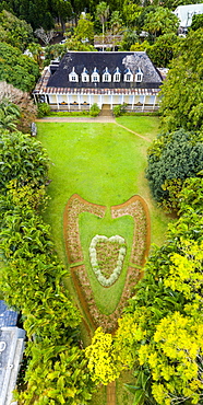 Heart shape in the ornamental gardens of Eureka La Maison Creole, colonial house, aerial view, Moka, Mauritius, Indian Ocean, Africa