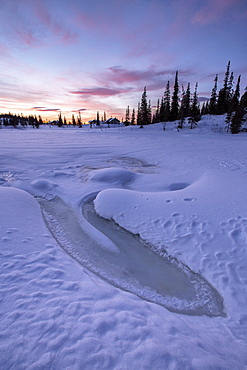 The sky turns pink at dawn, Rorvik, Borgefjell National Park, Trondelag, Norway, Scandinavia, Europe