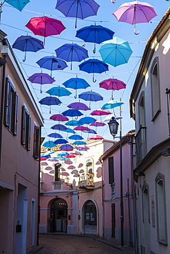 Umbrellas Street in Pula, Sardinia, Italy, Europe
