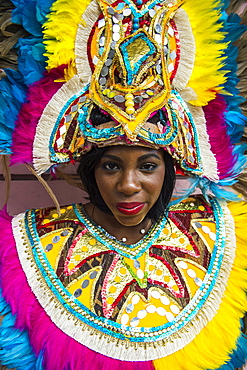 Woman posing for the carneval, Nassau, New Providence, Bahamas, Caribbean