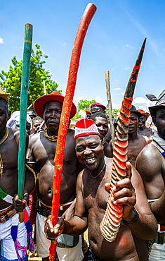 Men dancing at a tribal festival, Southern Chad, Africa