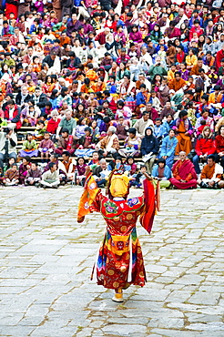 Traditional dancer at the Paro Festival, Paro, Bhutan, Asia