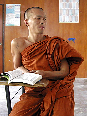 Thailand burmese buddhist monk at wat po pao english class, chiang mai