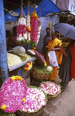 India - markets / flower stall, trivandrum, kerala