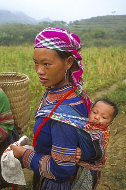 Vietnam hmong tribal woman and bo village, lai cai district