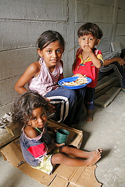 Honduras children at a free feeding program. slum barrio of chamelecon, pedro sula