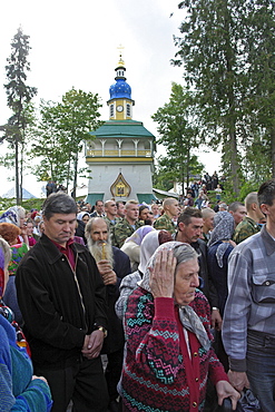 Russia clergy circumambulating monastery during annual feast procession on 28/8/2006 at pechersky caves monastery, pskov district, founded on august 28th 1473 by saint jonah sheshnik