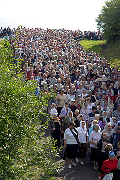 Russia clergy circumambulating monastery during annual feast procession on 28/8/2006 at pechersky caves monastery, pskov district, founded on august 28th 1473 by saint jonah sheshnik