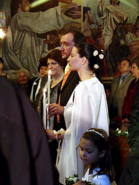 Religion, bulgaria. Wedding ceremony inside the byzantine catholic assumption church, sofia