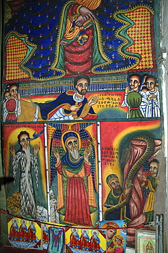 Religion, ethiopia. 17th âˆšÂ¢Â¬Ã„Â¬Ã¬19th century murals in new gondar style, at the old saint mary of zion church. Axum