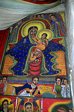 Religion, ethiopia. 17th âˆšÂ¢Â¬Ã„Â¬Ã¬19th century murals in new gondar style, at the old saint mary of zion church. Axum