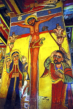 Religion, ethiopia. 17th âˆšÂ¢Â¬Ã„Â¬Ã¬19th century murals in new gondar style, inside saint teclaima church axum