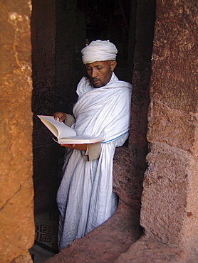 Religion, ethiopia. Priest at beta meskal church, lalibela