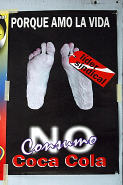 Colombia anti coca-cola and multinational corporation poster. Bogota