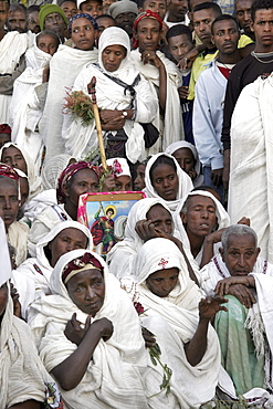 Ethiopia girogis church, adwa, dring a ceremony when patriarch paulos made a visit. Tigray. Onlookers at the event