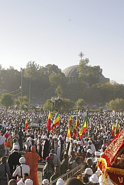 Ethiopia the maryam feast, feast of mary, at axum. The view from the steps of the great stela towards the church of saint mary zion