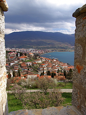 Macedonia (the former yugoslav republic of macedonia, fyrm) the town of ohrid on the shore of lake ohrid. Viewed from the castle