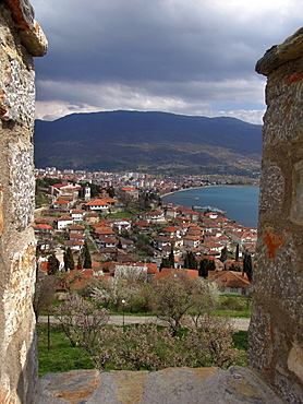 Macedonia (the former yugoslav republic of macedonia, fyrm) the town of ohrid on the shore of lake ohrid. Viewed from the castle