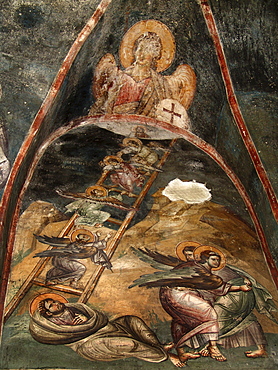 Macedonia (the former yugoslav republic of macedonia, fyrm) 13th century frescoes inside the orthodox church of saint clement, ohrid