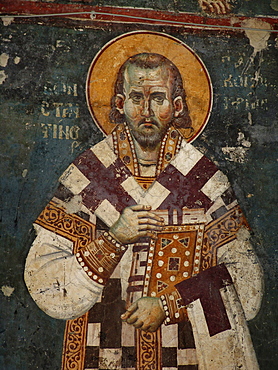 Macedonia (the former yugoslav republic of macedonia, fyrm) saint constantin of kavasila. 13th century frescoes inside the orthodox church of saint clement, ohrid