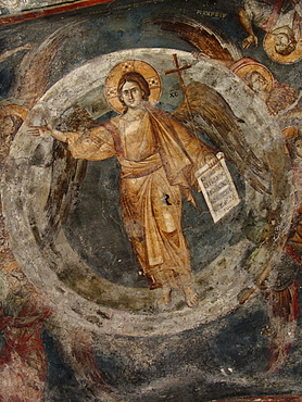 Macedonia (the former yugoslav republic of macedonia, fyrm) christ the creator, main dome. 13th century frescoes inside the orthodox church of saint clement, ohrid