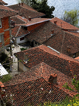 Macedonia (the former yugoslav republic of macedonia, fyrm) rooftop scene, the town of ohrid on the shore of lake ohrid