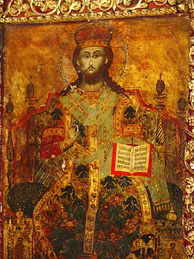 Macedonia (the former yugoslav republic of macedonia, fyrm) christ in majesty. Frescoes in the orthodox church of the monastery of saint naum. Lake ohrid