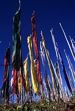 Bhutan. Prayer flags. supreme guru is someone is drunk with experience of three higher trainings. qualified is someone confidence, energy, intelligence compassion, is mindful of shortcomings of worldly life transcended wordly concerns. -vajra verses of whispered tradition by indian mahasiddha naropa