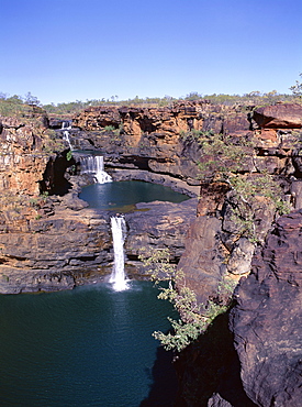 View of all four falls of the Mitchell Falls, Kimberley, Western Australia, Australia, Pacific